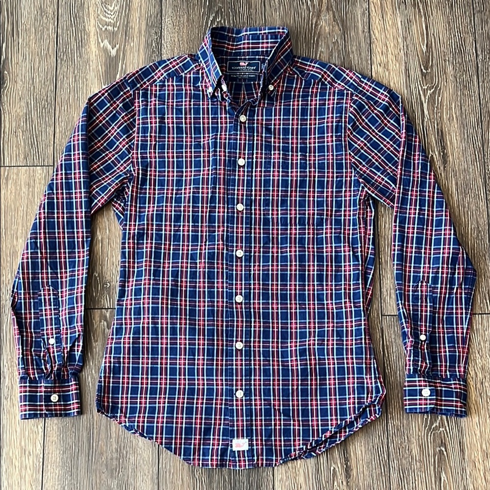 Vineyard Vines Slim Fit Murray Shirt Men's XS Blue Red Plaid Button Down Shirt